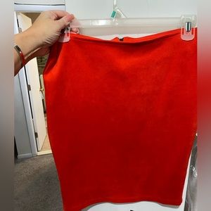 Suede pencil skirt red